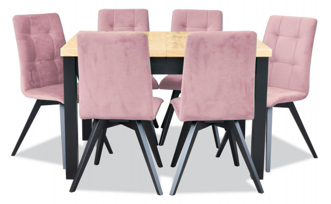 Classic dining table, wood dining room set, 6x chair set, 7-piece set.