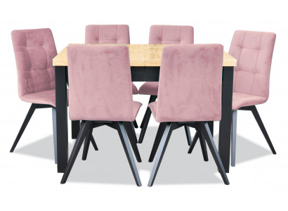 Classic dining table, wood dining room set, 6x chair set, 7-piece set.