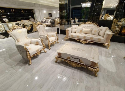Sofa set 3+1+1 seater living room set complete textile sofa armchair wood new