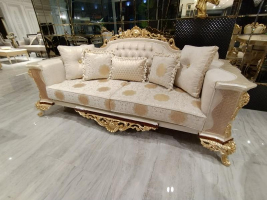 Sofa set 3+1+1 seater living room set complete textile sofa armchair wood new