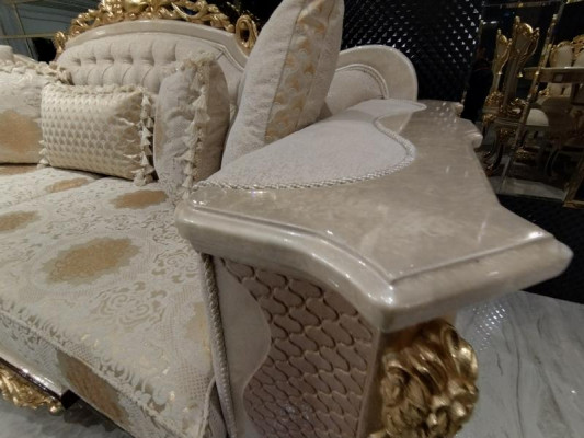 Sofa set 3+1+1 seater living room set complete textile sofa armchair wood new