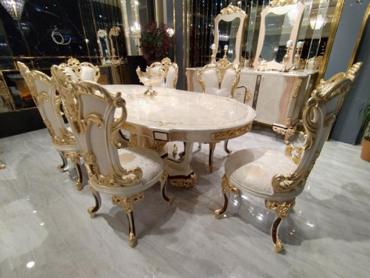 Dining room set 6x chairs dining group wood upholstered chair luxury chair textile new