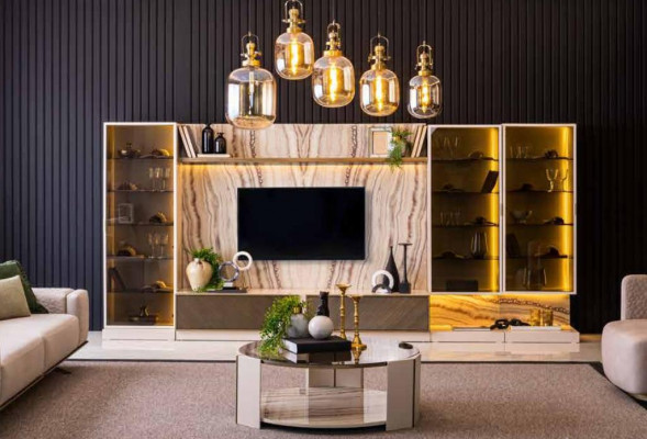 Elegant wall unit living room extension wall 388cm luxury wall units sideboard
