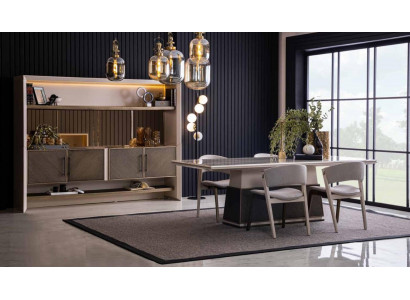 Luxury 6-piece dining room set, dining table with 4 chairs, sideboard 6-piece modern designer set