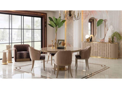 Luxury dining room set dining group dining table 4x chairs sideboard with 2x mirrors