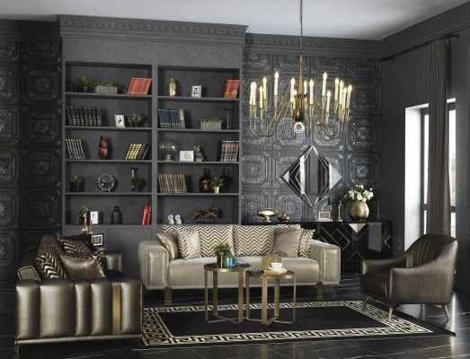 Design Sofa Set 3+2+1 Seater Modern Armchair Luxury Furniture Fabric Gold