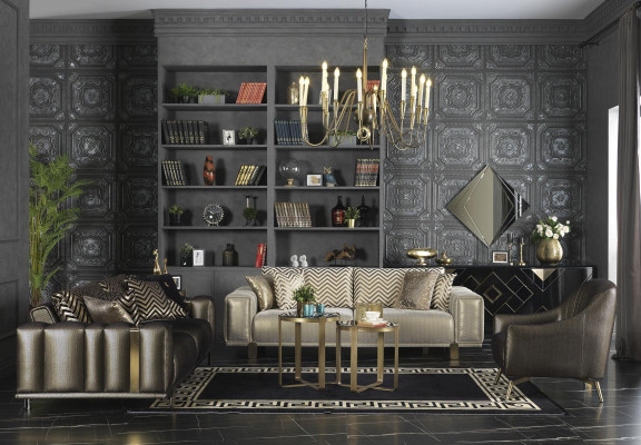 Design Sofa Set 3+2+1 Seater Modern Armchair Luxury Furniture Fabric Gold