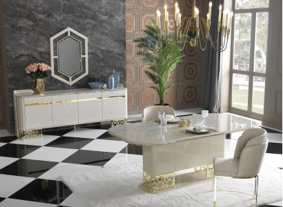 Modern dining room set furniture dining table 4x chairs sideboard chest of drawers 6-piece set