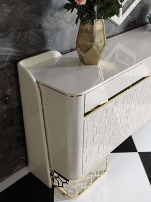 Modern dining room set furniture dining table 4x chairs sideboard chest of drawers 6-piece set