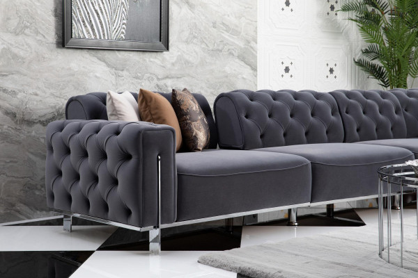 Modern corner sofa L-shape living room gray color wood textile couches