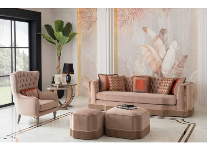 Luxury Living Room Chic Sofa 4-Seater Armchair with 2x Ottomans Stylish Furniture