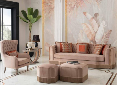 Luxury Living Room Chic Sofa 4-Seater Armchair with 2x Ottomans Stylish Furniture