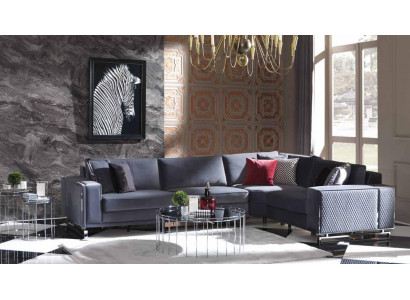 Luxury L-Shaped Corner Sofa Gray Corner Suite Textile Sofa Couch Design Sofa