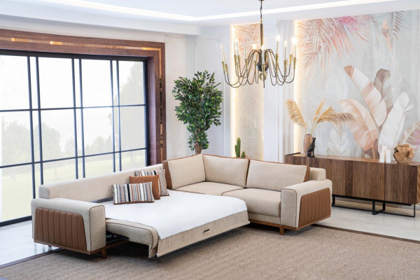 L-shaped sectional sofa living room modern luxury furniture couch corner suite beige