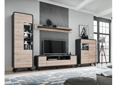 Living Room Set Wall Shelf TV Stand Wooden Furniture 2x Display Cabinet Wall Unit New