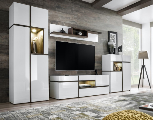 Modern wall unit set 4 pcs living room white wood furniture cabinet TV stand