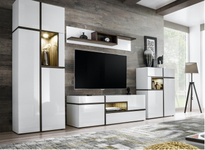 Modern wall unit set 4 pcs living room white wood furniture cabinet TV stand