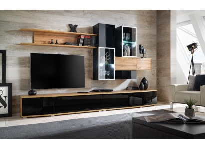Designer living room wall unit, modern design, luxury furniture, wall shelves, new