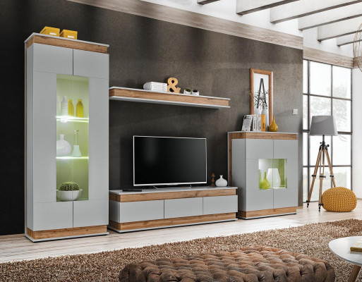 Luxury Modern Living Room Set 4-piece. Wall Unit Display Cabinet Shelf Wood Furniture New
