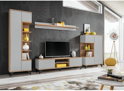 Living Room Set Bookshelf TV Stand Wall Shelf Living Room Walls Wood Furniture Set 4-piece.