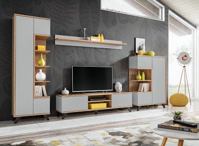 Living Room Set Bookshelf TV Stand Wall Shelf Living Room Walls Wood Furniture Set 4-piece.