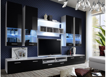 Black living room wall unit designer luxury TV stand wood wall shelf