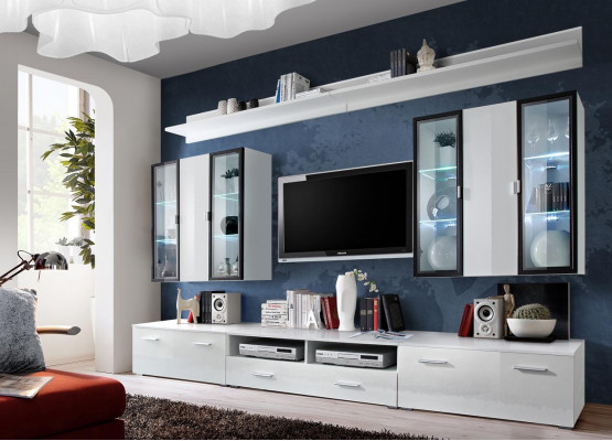 Living room furniture set designer wall unit cabinet white