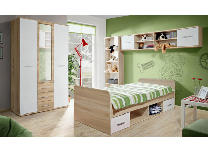 Children's Room Set Bed, Nightstand, Designer Wardrobe, Modern Furnishing 4-piece