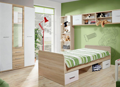 Children's Room Set Bed, Nightstand, Designer Wardrobe, Modern Furnishing 4-piece