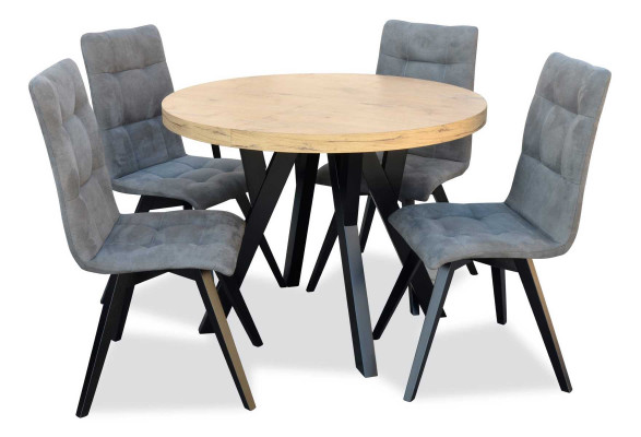 Complete round dining table 4x chairs dining room set dining group wood 5 pieces