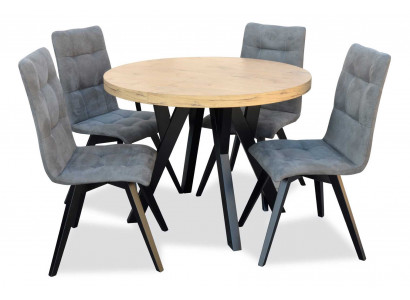 Complete round dining table 4x chairs dining room set dining group wood 5 pieces