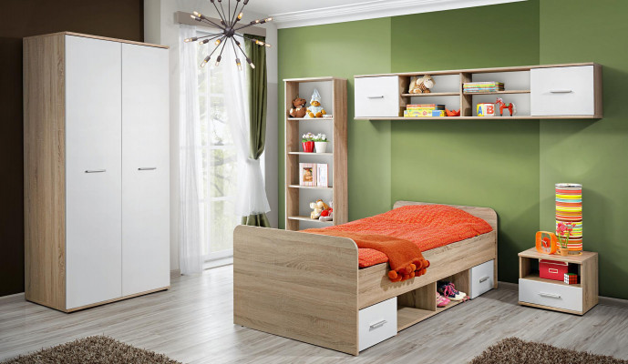 Complete children's room set, nightstand, designer bed, modern wardrobe furniture