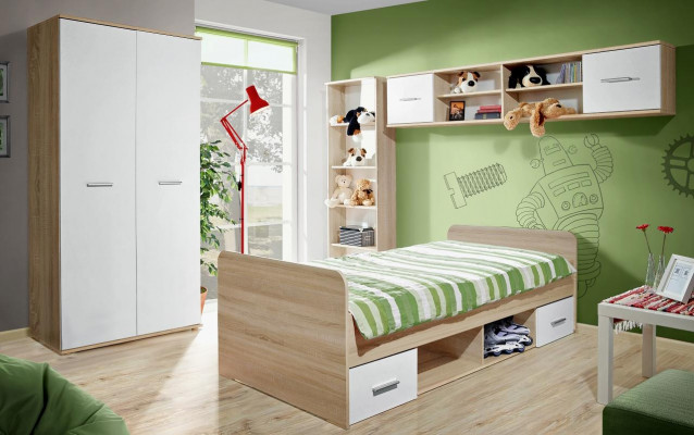 Children's Room Complete Bed Wardrobe Bookshelf Wall Shelf Set 5 pcs