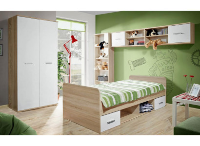 Children's Room Complete Bed Wardrobe Bookshelf Wall Shelf Set 5 pcs