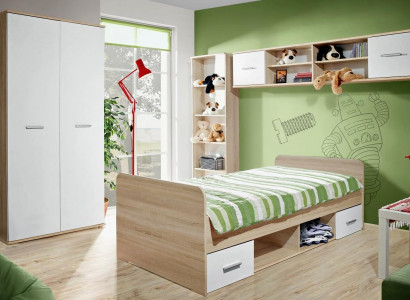 Children's Room Complete Bed Wardrobe Bookshelf Wall Shelf Set 5 pcs