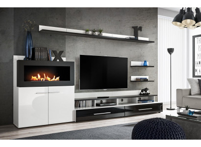 Wall unit TV stand dresser with built-in fireplace designer furniture modern