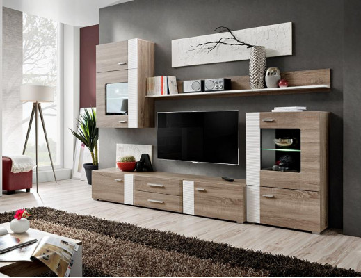 Living room wall unit, TV wall, wood style, modern shelf, living room furniture, cabinet, new.