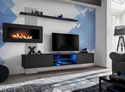 Black living room wall unit with fireplace living room designer modern furniture TV stand