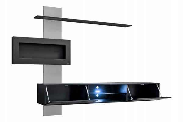 Black living room wall unit with fireplace living room designer modern furniture TV stand