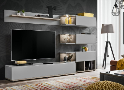 Gray living room wall unit furniture wood RTV TV stand modern design interior