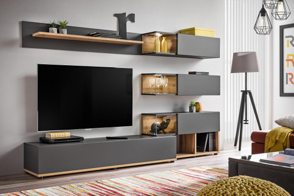 Luxury Living Room Wall Shelf Unit TV Stand Modern Wood Designer