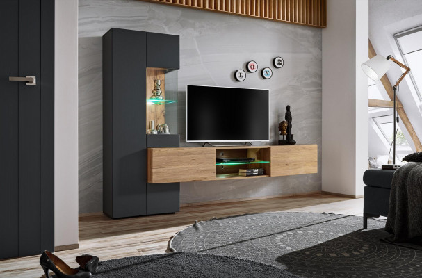 Gray Complete Wall Unit Luxury Designer Shelf Living Room New Furniture