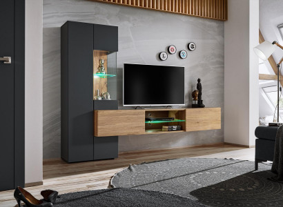 Gray Complete Wall Unit Luxury Designer Shelf Living Room New Furniture