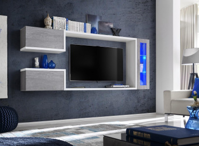 Living room wall unit set designer furniture cabinet modern wood shelves new