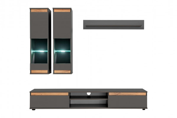 Luxury living room wall unit TV stand wood designer living room gray furniture wall cabinet