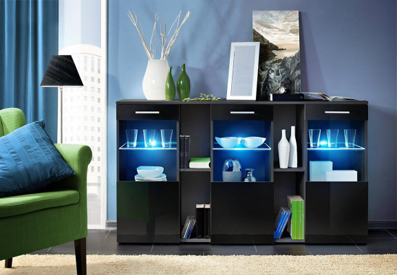 Black Sideboard Designer Dresser Living Room Modern Wood Furniture
