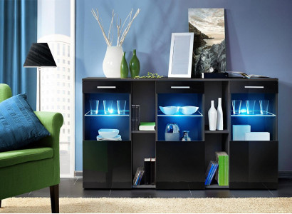 Black Sideboard Designer Dresser Living Room Modern Wood Furniture