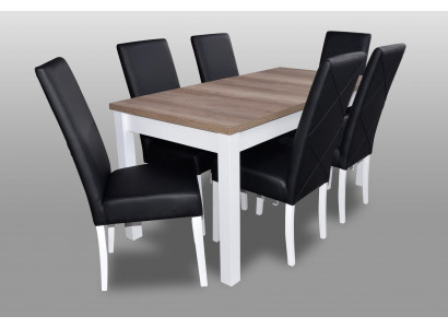 Complete dining table set: 6 chairs, dining room set, dining group, wood, leather, table, tables, 7 pieces