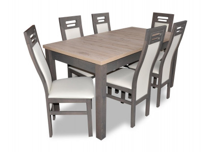 Solid wood armchair furniture wooden table seat dining room 6x chairs 7-piece set ensemble.