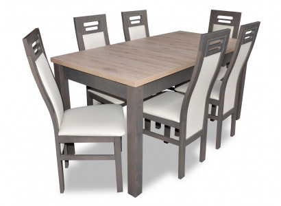 Solid wood armchair furniture wooden table seat dining room 6x chairs 7-piece set ensemble.